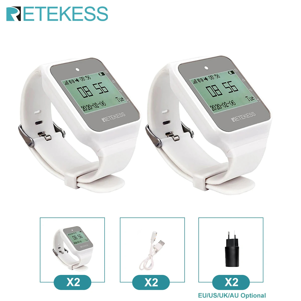 Retekess TD108 2‑Piece Wireless Watch Pager System for Restaurants & Cafes