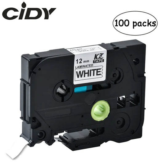 100pcs PTouch Compatible TZ-231 12mm Black on White Labels