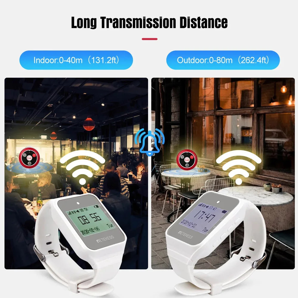 Retekess TD108 2‑Piece Wireless Watch Pager System for Restaurants & Cafes