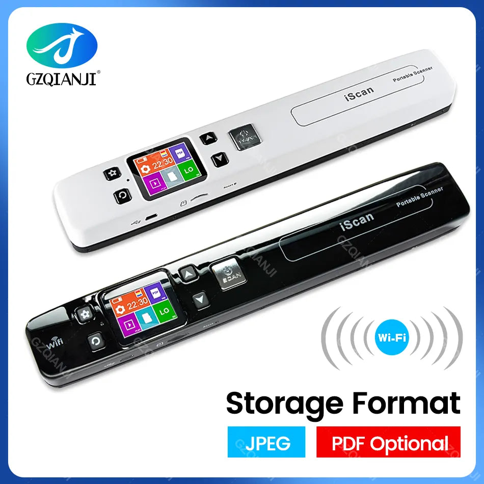 Mini A4 Document & Image Scanner Wi-Fi 1050 DPI Portable LCD