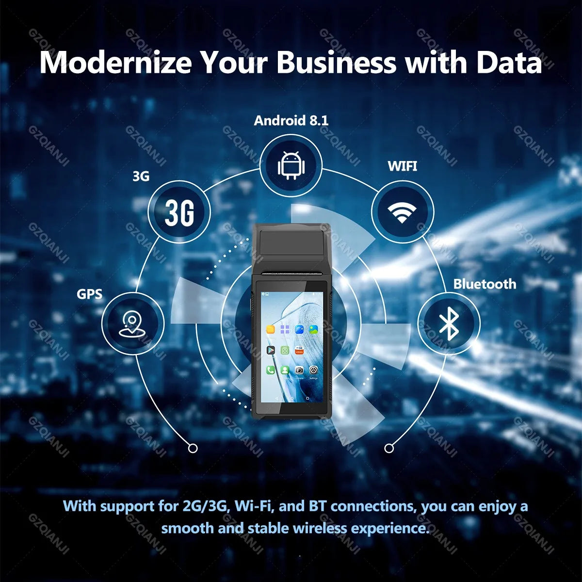 Handheld POS PDA with 58mm Thermal Printer, Android, Bluetooth/Wi‑Fi, 1D/2D