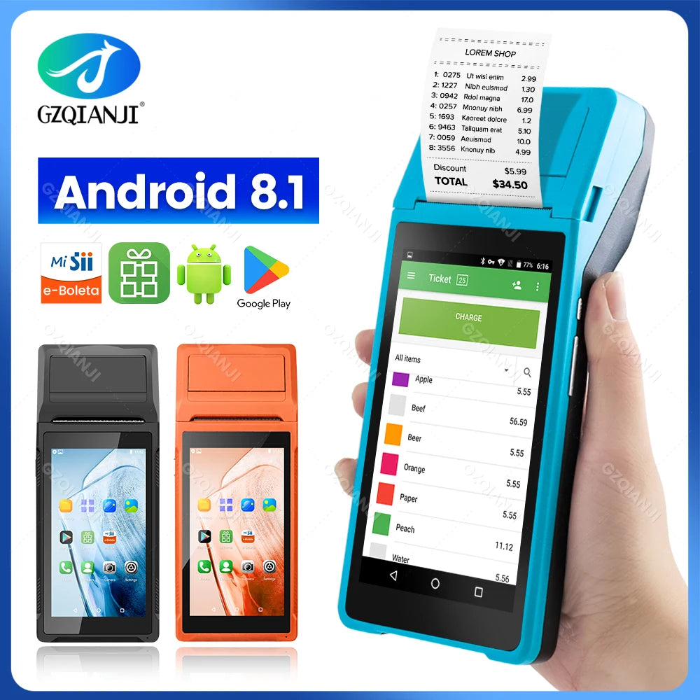 Handheld POS PDA with 58mm Thermal Printer, Android, Bluetooth/Wi‑Fi, 1D/2D