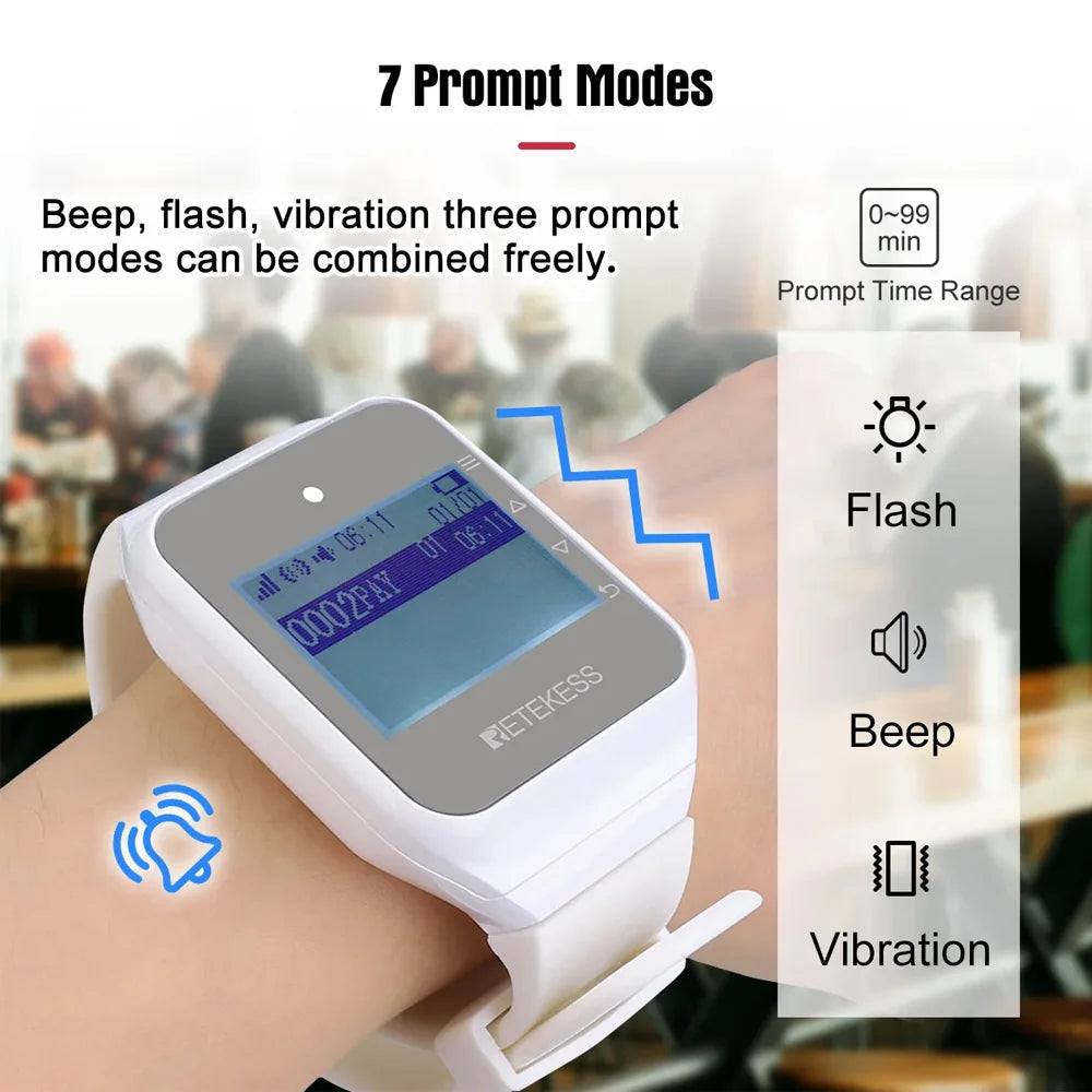 Retekess TD108 2‑Piece Wireless Watch Pager System for Restaurants & Cafes
