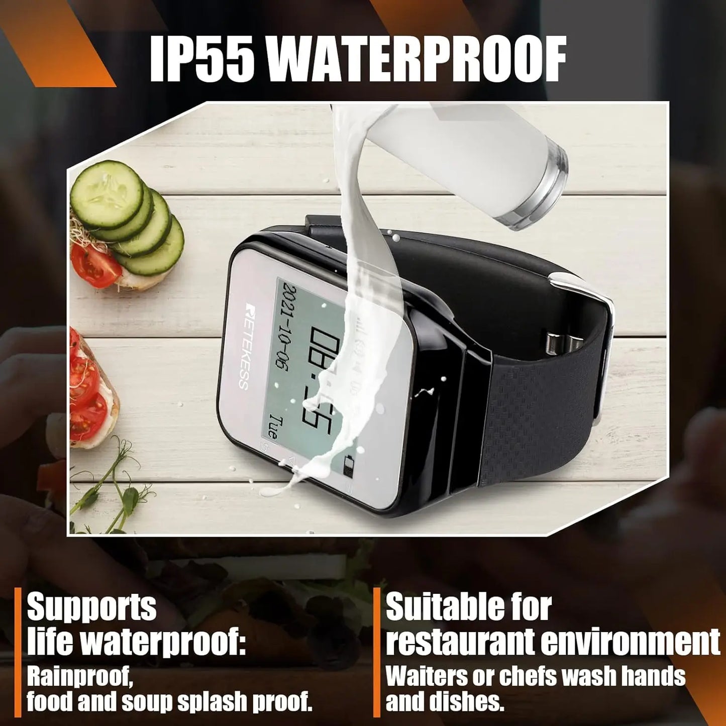 Retekess TD108 2‑Piece Wireless Watch Pager System for Restaurants & Cafes